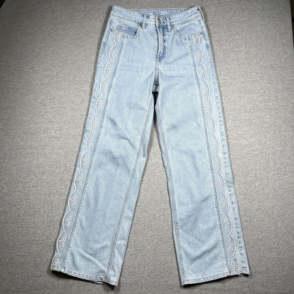 Old Navy Jeans Womens 4 Blue Wide Leg Extra High Rise Embroidered Baggy Y2K